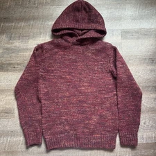 Saks Fifth Avenue Alpaca Wool Pullover Hoodie Sweater Burgundy L Made in Italy