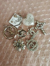 Silver 8 Pc Set Designer Zipper Pull Chanel Gucci  Button Charm Pendant 
