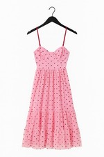 Betsey Johnson Dress Pink Velvet Hearts 4 Tulle Midi Dress Retro Pinup Romantic