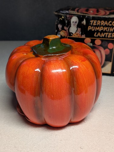 Lanterna vaso zucca terracotta portacandele retrò decorazione Halloween T17 - Foto 8 di 19