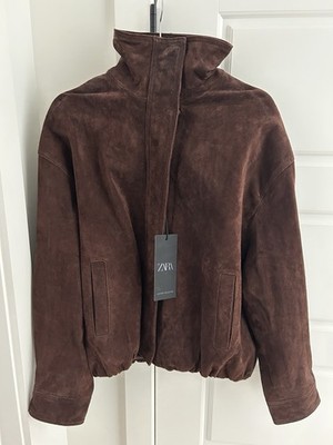 Zara Suede Leather Jacket in Dark Brown, Sz S