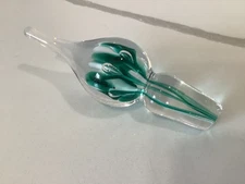 LARGE ST. CLAIR ART GLASS TEARDROP BOTTLE STOPPER GREEN WHITE FITS 1”
