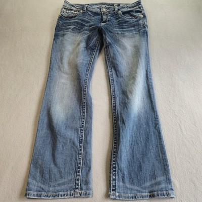 Miss Me Straight Leg Jeans Womens 34 Blue Fleur-De-Lis Embellished JE5340T4R