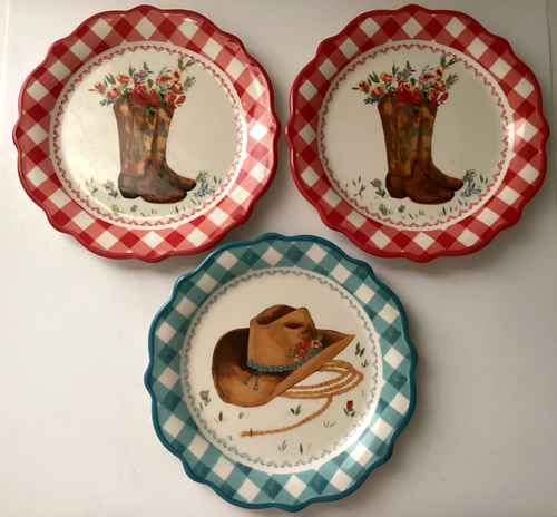 Pioneer Woman Cowboy Boot Plates and a Cowboy Hat Appetizer Plate 7” Lot of 3 - Picture 5 of 6