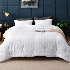 Seersucker Comforter, 90x90 Inches, Down Alternative, 3 Pieces, White