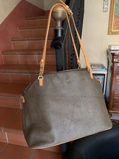Borsa a spalla donna pelle marrone beige con zip, tracolla e finiture oro