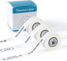 3 Rolls for NIIMBOT D11 Label Tape,12x40mm (0.47"x1.57"),155 Labels/Roll, White