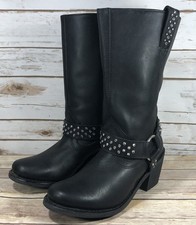 Harley Davidson Studded Harness Motorcycle Leather Boots Womens Size 8.5 Black