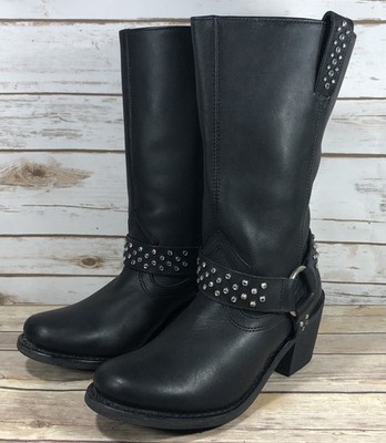 Harley Davidson Studded Harness Motorcycle Leather Boots Womens Size 8.5 Black