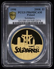 1990 Poland 200K Zlotych Solidarity Gold Coin PCGS PR69DCAM