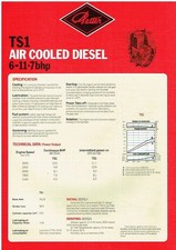 LISTER TS1 AIR COOLED DIESEL ENGINES ORIGINAL 1986 SPECIFICATIONS SHEET