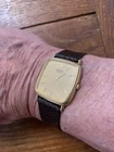Vintage Seiko Tank Style Vintage 8620 Gold Tone Black Leather Strap-Working