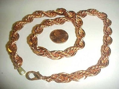 VINTAGE POLISHED COPPER COATED STEEL THICK 9mm. ROPE CHAIN 18'' NECKLACE V821