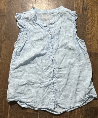 Lilly Pulitzer Sleeveless Blue Blouse Ruffled 100% Linen Button-Down Large - Image 1 of 4