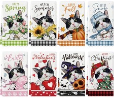 Cat Kitchen Towels - 8-Piece Set of Absorbent 21.3x14.2 Inch Polyester Dishcl...