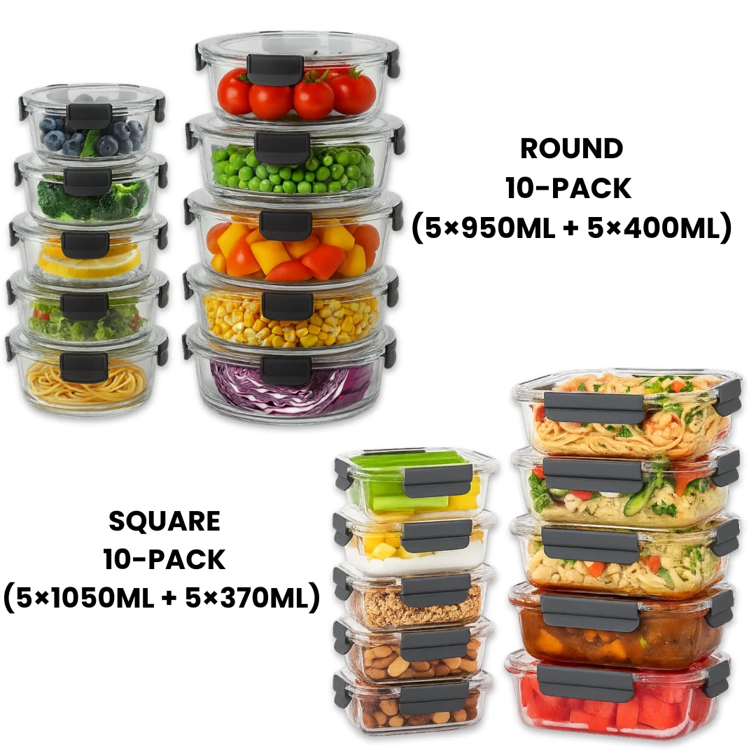 Glass Food Storage Containers with lids - 10 PACK - Glass Meal Prep Containers
Opens in a new window
