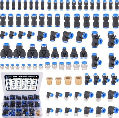 XaXmTee 90 Pcs Quick Connect Air Line Fittings Kit Pneumatic Push Lock Air Fi...