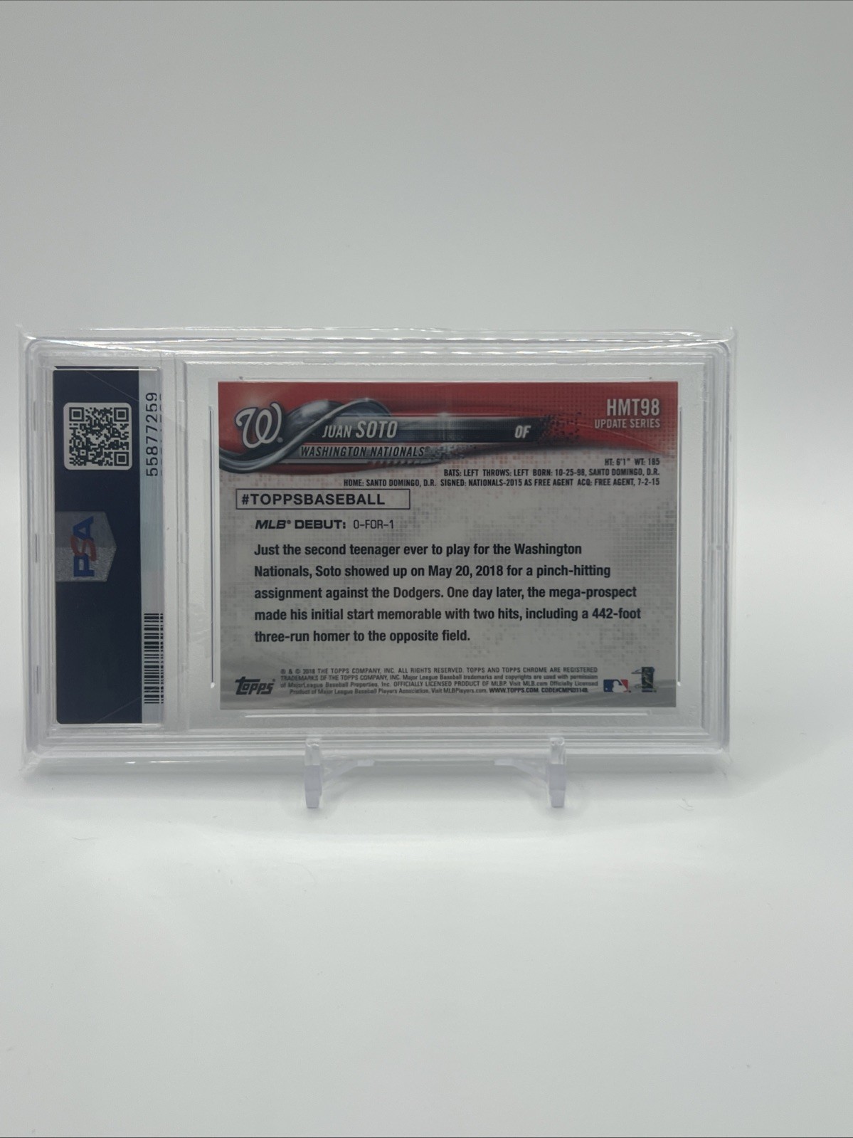 2018 Topps Chrome Update - Rookie Debut Juan Soto #HMT98 (RC) PSA 10 view 2