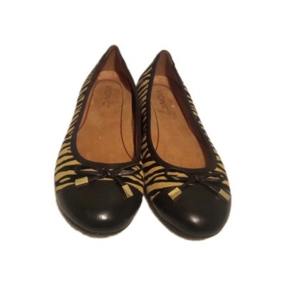 Vionic Spark Minna Ballet Flats Black Tan Tiger Toe Cap Tiger Print Shoes Size 8