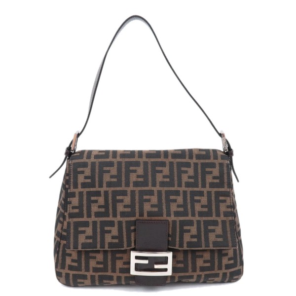 FENDI Zucca Mamma Baguette Bag Canvas Leather Brown Silver HDW 26325 Authentic
