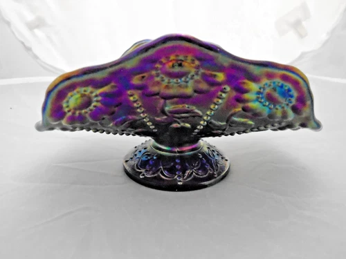 Fenton Carnival Glass Amethyst Beaded Flower Napkin Holder/ Banana Boat