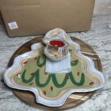 Mud Pie Home Farmhouse Christmas Tree Chip and Santa Dip Dish Set Brand New Box