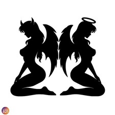 Angel And Devil Kneeling Silhouette Good Vs Evil Vinyl Decal Car Window