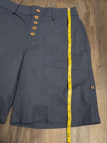 Neu mit Etikett Lintico Knopfleiste Leinen Viertel Shorts Lucy Damen mittelblau - Bild 8 von 10
