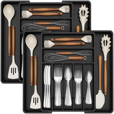 Lifewit Expandable Silverware Drawer Organizer, 16.7 inches Deep Adjustable U...