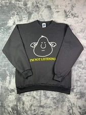 Vintage 90's Decotex Crewneck "I'm Not Listening" Dad Humor Black XL Abstract