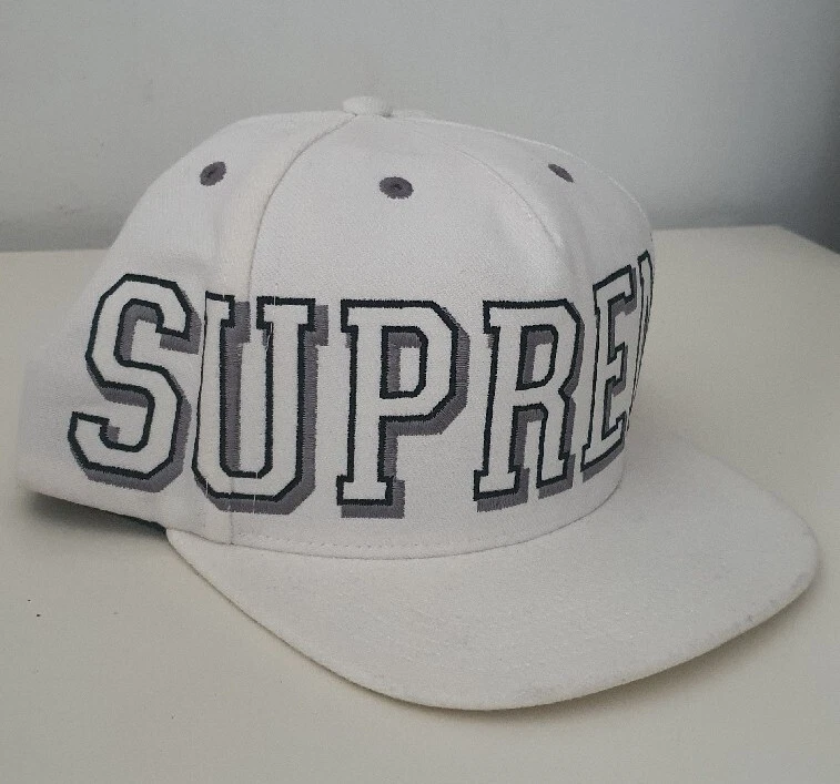 FW13 Supreme Banner 5 panel White Cap Big logo vintage hat ASAP ROCKY Rare 2013