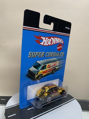 2006 Hot Wheels Super Chromes Volkswagen VW BUG Gold w/Flames & RL-5sp NIP - Picture 3 of 14
