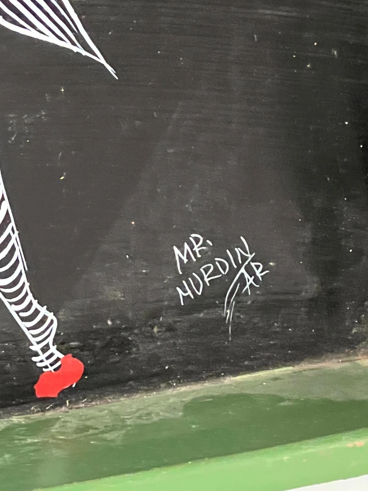 Vintage Mr. Murdin Signed Hand Painted Zebra on Desert Wood Serving Tray 16”x10" - Image 4 of 4