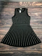 Loft NEW Womens Size Medium Black White Striped Sleeveless Dress A Line Mini