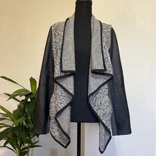 Olive and Oak Open Waterfall Front Cardigan Sz M Tweed Mixed Fabric Office Gray