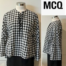 Alexander McQueen McQ Lace-up CottonVoile Gingham Top,Blouse 40IT/8-10Aust/4-6US