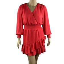 Vince Camuto Women’s Radiant Red Long Sleeve Ruffle Wrap Mini Dress Size L