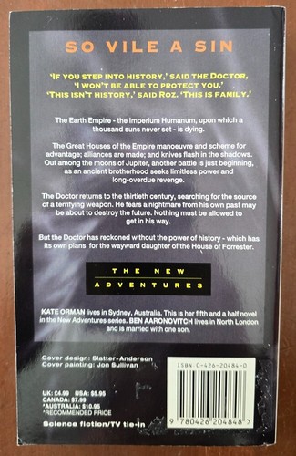 Doctor Who NA #56: So Vile A Sin, by Aaronovitch & Orman - Virgin Books PBK 1997 - 第 5/5 張圖片