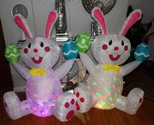 SET OF 2 ROTATING COLORFUL LED INFLATABLE4FT EASTER BUNNY YARD DECORATIONS