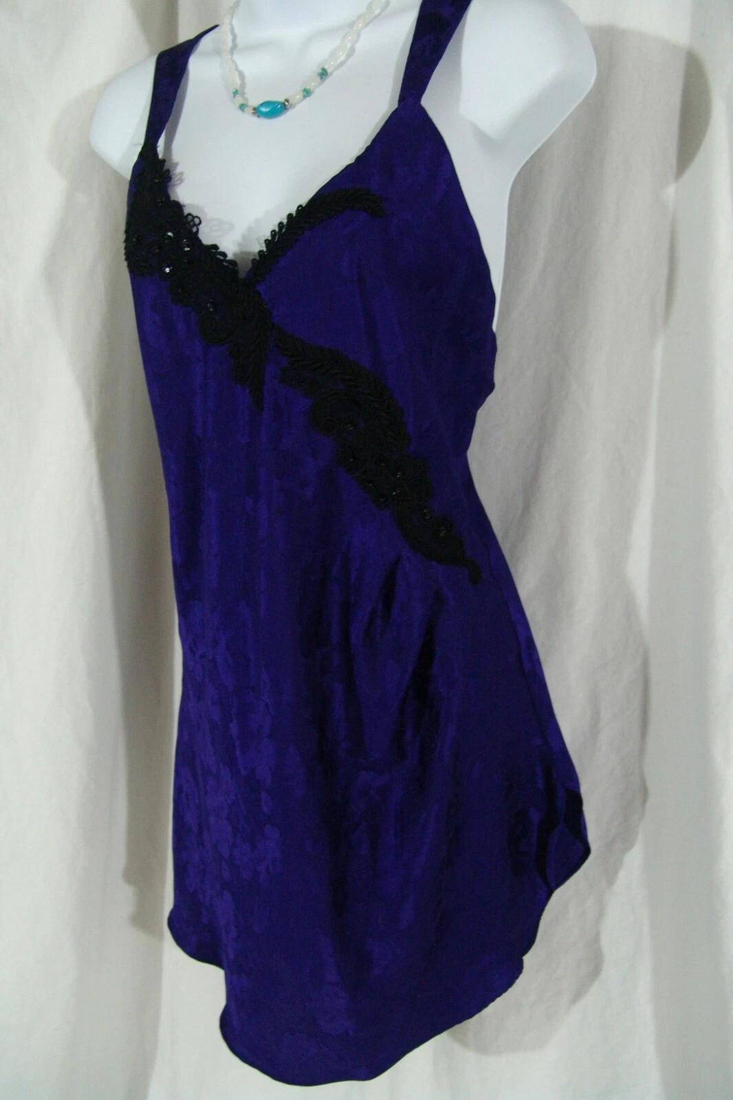 UNDERCOVER Abito Victoria's Secret slip M viola jacquard raso pizzo applicato medio vintage 80