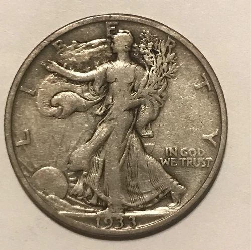1933-s Walking Liberty half dollar, VF,  scarce date