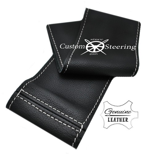 FITS ISUZU D MAX 02-17 BLACK REAL LEATHER STEERING WHEEL COVER WHITE STITCH - 第 2/7 張圖片