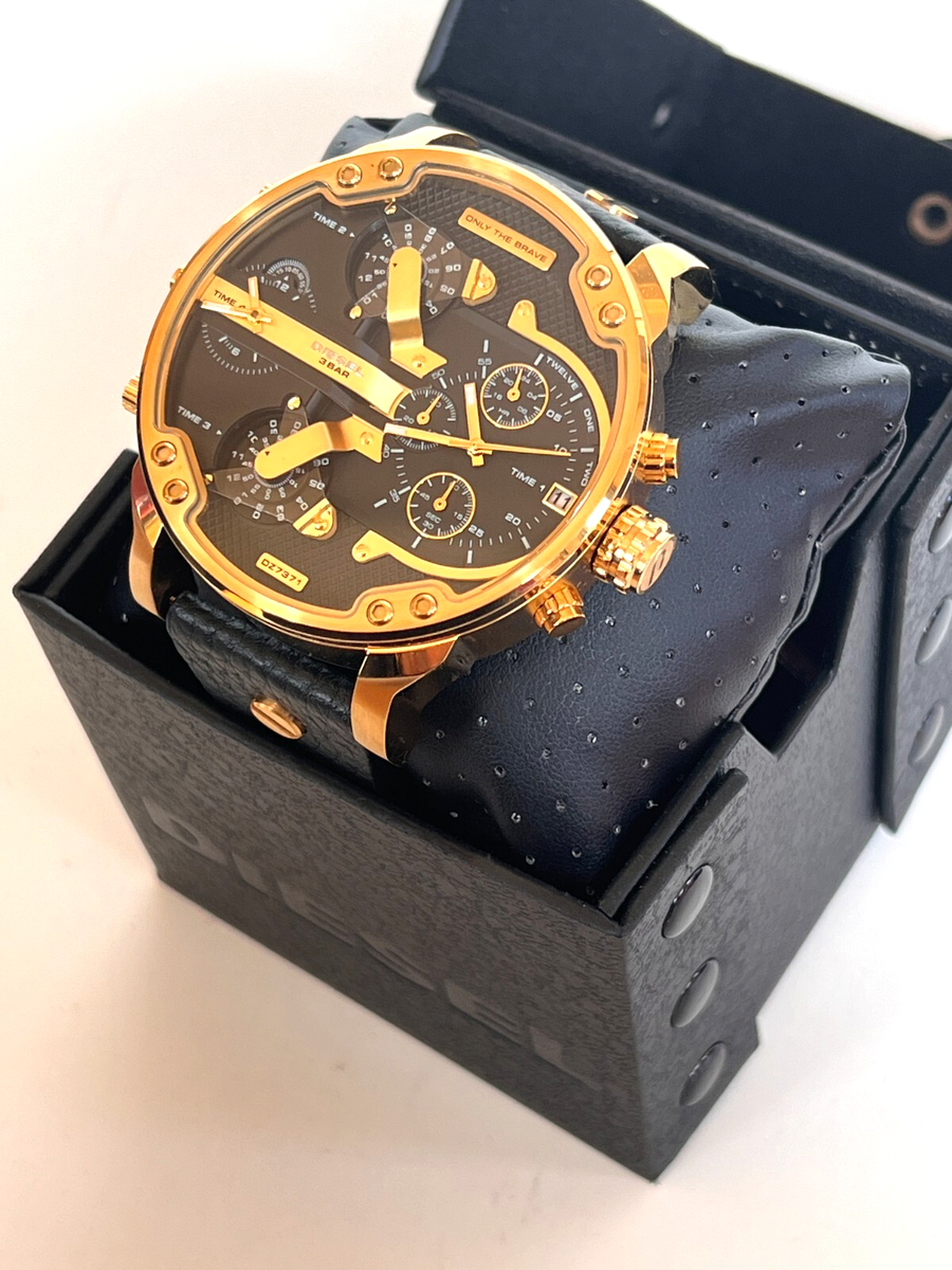 DIESEL DZ7371 Mr. Daddy 2.0 Black Leather Strap Watch BNWT Gift