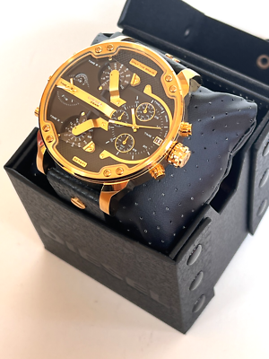 DIESEL DZ7371 Mr. Daddy 2.0 Black Leather Strap Watch BNWT Gift