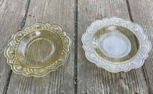 2 Vintage Amber Yellow Depression Glass Saucer Plate