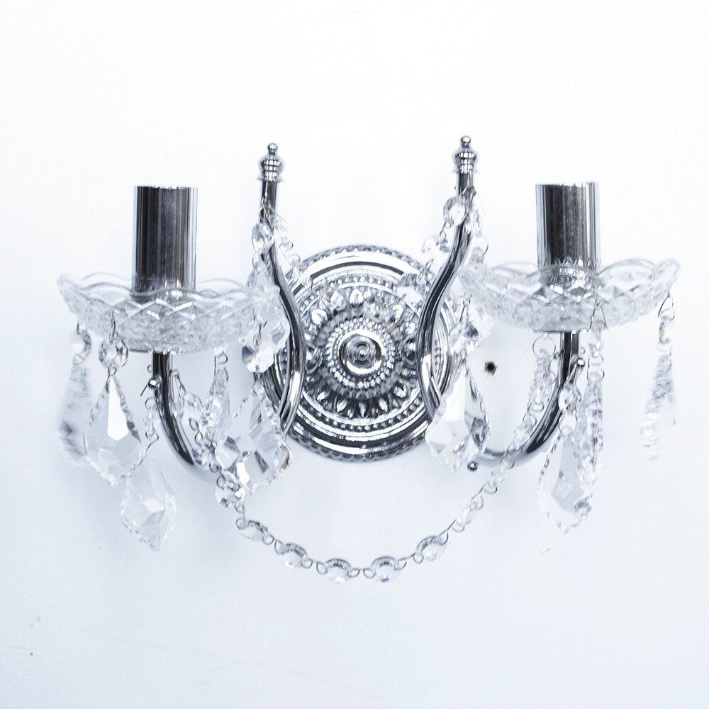 Litecraft Wall Light Candle Crystal Effect E14 2 Arm - Polished Chrome Clearance