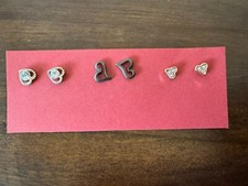 Heart Earrings 3 Pairs of Studs Different Backs Women