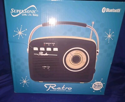 Supersonic Bluetooth Retro Speaker amfm radio Portable music sound black melody 