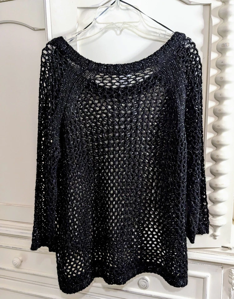 NWT - JCP Mac + Jac Black Knit Mesh Holiday Glitter Sparkle Sweater Size XL - Image 3 of 3