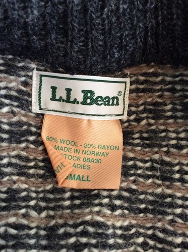 1980er VINTAGE klassische LL BEAN Norweger Strickjacke Pullover Zinn Spangen S/M - Bild 6 von 6
